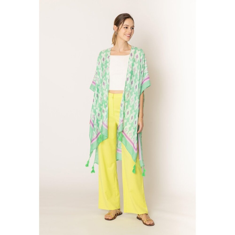 DIONA J TILE PRINT KIMONO ONE SIZE COLOR GREEN